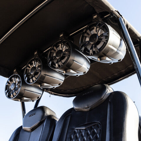 SoundExtreme Tower Speakers mounted on a golf cart