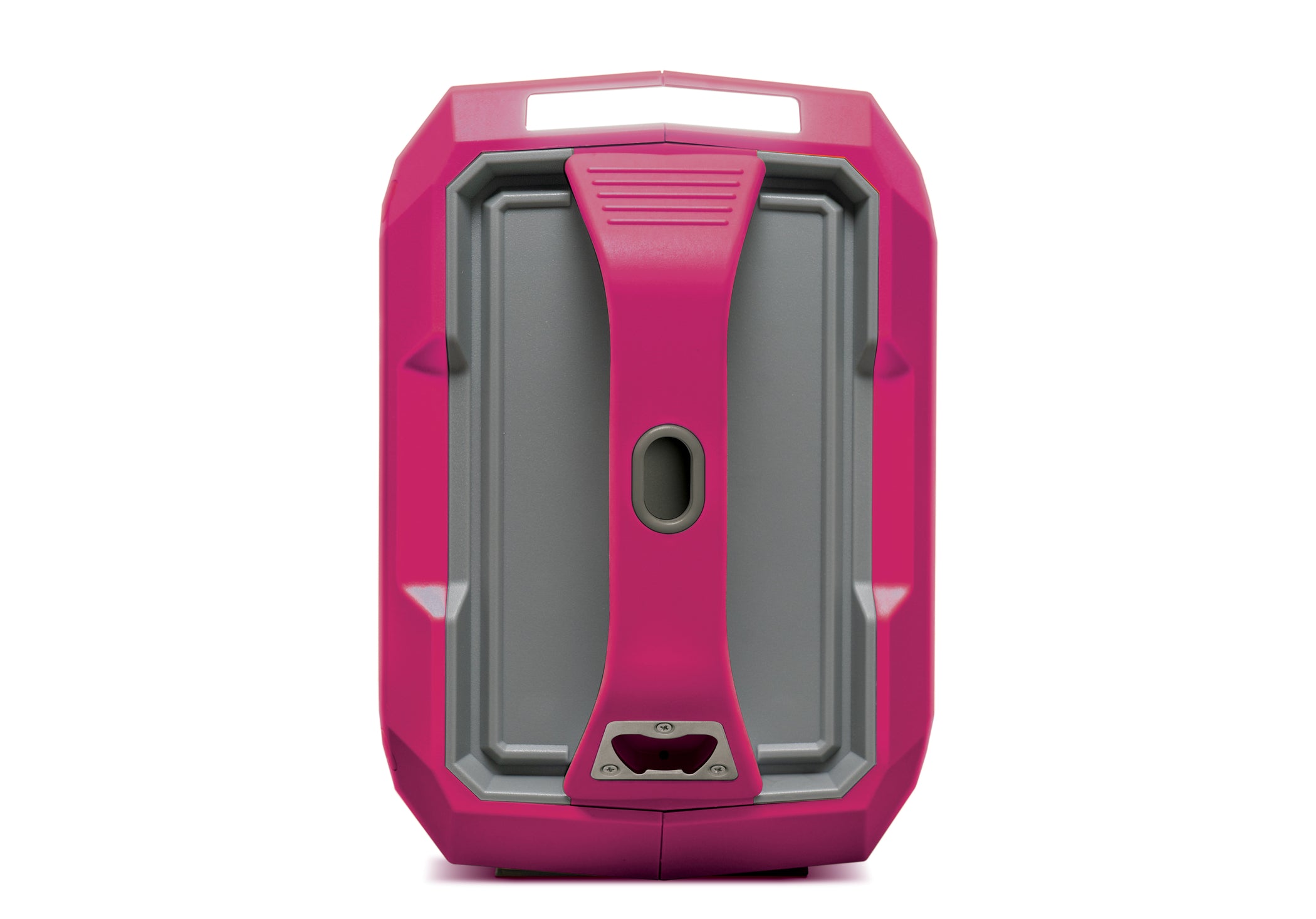Pink ECOXGEAR waterproof Bluetooth Speaker, side view.
